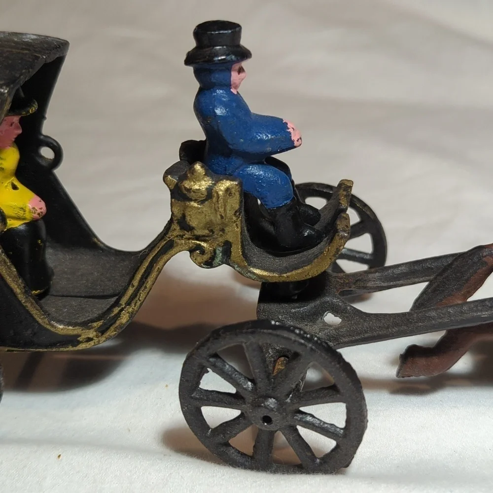 Vintage Cast Iron Horse Drawn Carriage with Driver and Rider